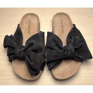 ULLA JOHNSON Ingrid Cork Slide Flat Sandals $330 Black Suede Leather Bow 36 5.5